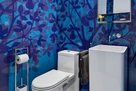 Custom backdrop steals the show in this powder room