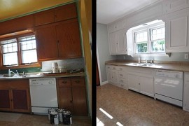 DIY molding added to the modern kitchen cabinets