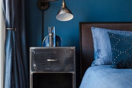 Elegant use of blue in the monochromatic bedroom