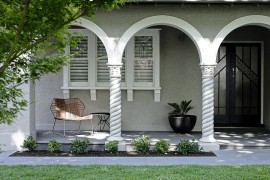 Exterior of the renovated Spanish Mission home in Melbourne
