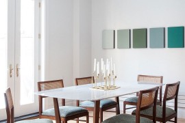 Formal dining room with chic upholstered vintage chairs