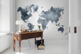 Home office with wall mural and understated beauty