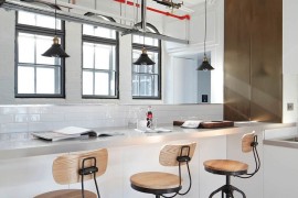 Interesting counter design with cool lighting