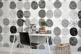 Lovely custom wall coveing for the black and white home office