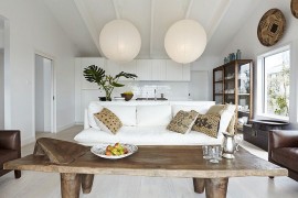 Lovely paper lantern style lights add to the living room ambiance