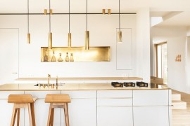 Minimal kitchen with golden aura
