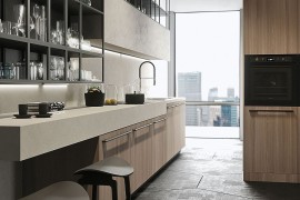 Modular open wall units add to the storage space in the kitchen