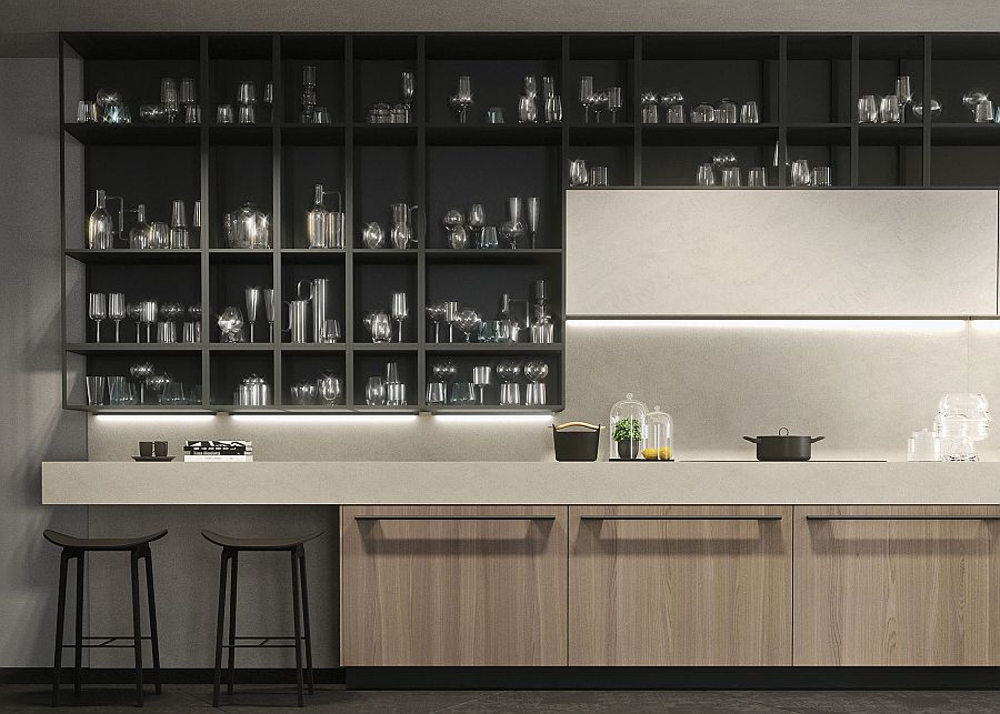 Neutral color palette of the Opera kitchen in black and gray
