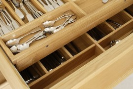 Oak kitchen shleves inside the kitchen island