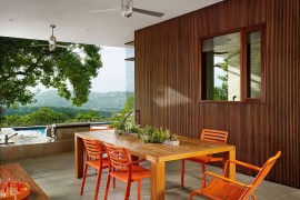 Outdoor dining space overlooking the vast Bright Leaf preserve