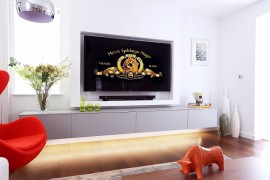 Smart Tv room design with ample ventilation, plush setaing and 65-inch LED TV