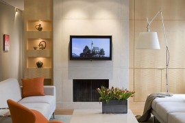 Swan chair and concrete cocktail table in the living room