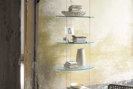 Think beyond the plain old rectangle for the floating bookshelf