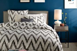 West Elm Organic Cotton Sheets in Ikat against Blue Backdrop