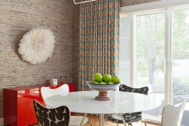Chic industrial pendant with a wiry frame in the contemporary dining room [Design: Designer Premier]