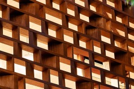 Closer look at the timber screen of the top level that offers both privacy and views