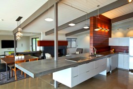Modern kitchen island with a concrete countertop