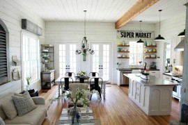 Concrete poured kitchen island surface in the farmhouse setting