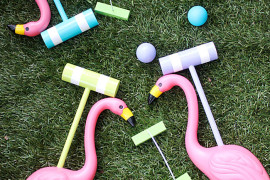 DIY flamingo croquet set