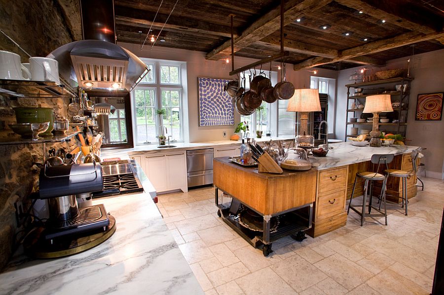 Eclectic farm home with vintage industrial kitchen [Design: Jarrett Design]
