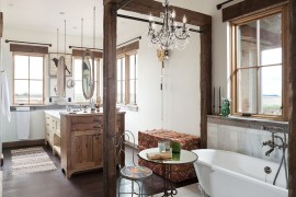 Elegant bathroom in Denver home with a refined rustic style [Design: Haley Custom Homes]