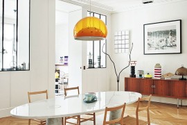 Formal dining room with a smashing marble dining table