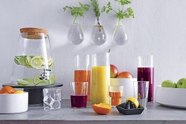 Fruit juice in glass pitchers from CB2