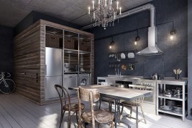 Gorgeous gray backsplash for the chic industrial kitchen [Design: INT2architecture]