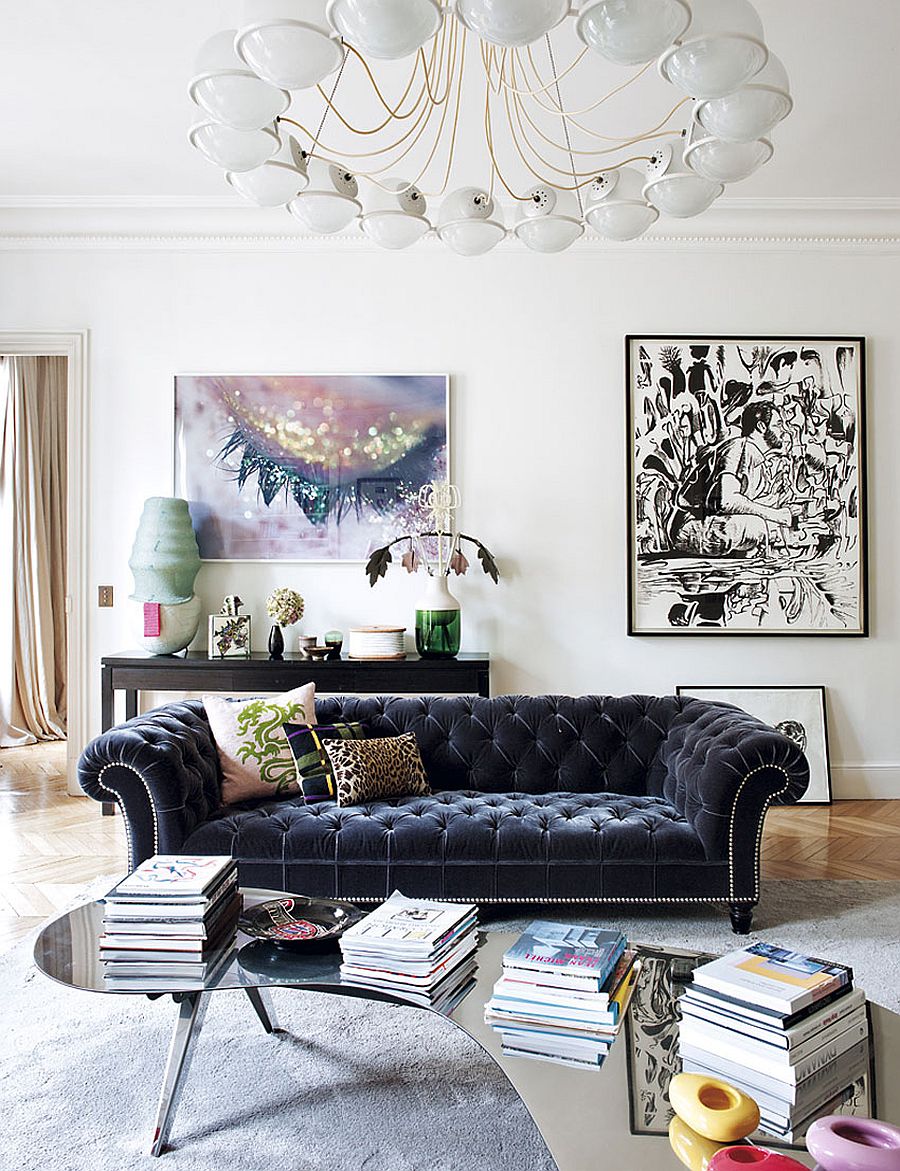 Large plush couch becomes the focal point in the refined living room
