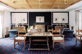 Living room with rustic coffered ceilings