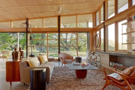 Mid-century ranch style meets Scandinavian beauty inside this spacious living room [Design: Jeffers Design Group]