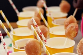 Milk with donut stirrers from A Beautiful Mess