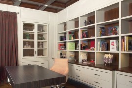 Modern office with a coffered ceiling