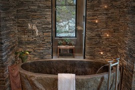 Natural ledge stone backdrop with lovely lighting [Design: In Site Designs]