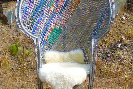 Peacock chair makeover with fabric strips