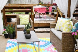 Plant chandelier on an outdoor DIY patio