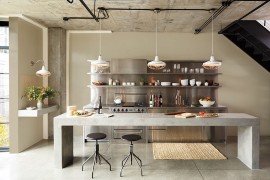 Raw concrete kitchen island for the industrial space [Design: Colorhouse Paint]