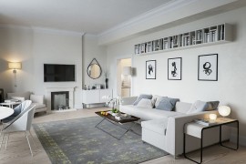 Scandinavian living room clad in off-whites and grey [Design: Decotick]
