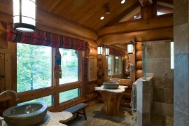 Sink pedestal with cedar tree trunk and custom granite top