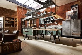 Skylight brings natural light into the custom luxury kitchen