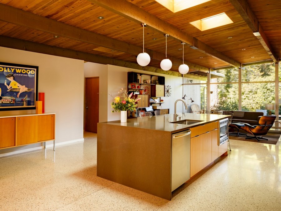 Terrazzo tile in a warm-toned modern kitchen - Decoist