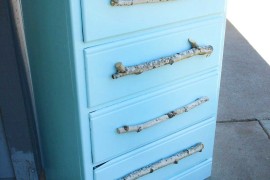 Tree Branch DIY Drawer Pulls on Baby Blue Dresser