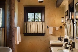 Wall treatment adds textural elegance to the bathroom [Design: Shannon Callaghan Interior Design]