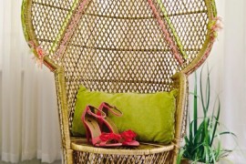 Woven embellishments for a peacock chair makeover