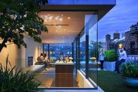 Home bar with rooftop garden and glass walls