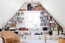 home office attic bookshelves