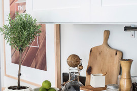 Black tray on the kitchen counter for an organized look