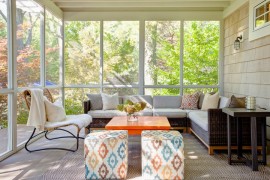 Ample seating in a screened-in porch
