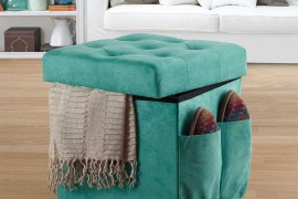 Anthology Double Duty Ottoman in Aqua Suede