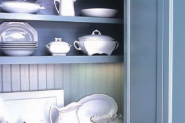 Blue and white beadboard in the kitchen
